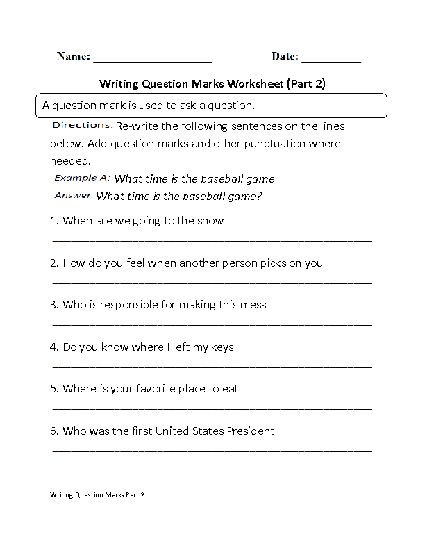 Writing Question Marks Worksheet Part 2