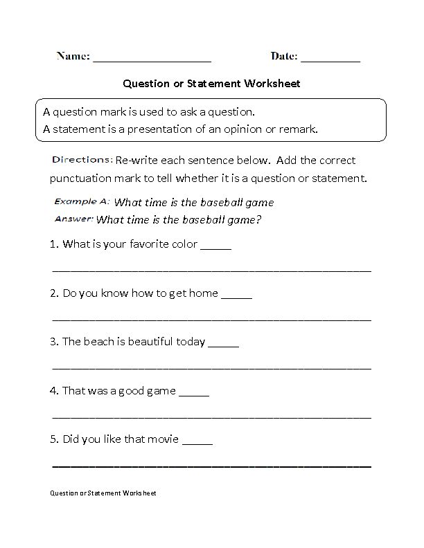 Question or Statement Worksheet