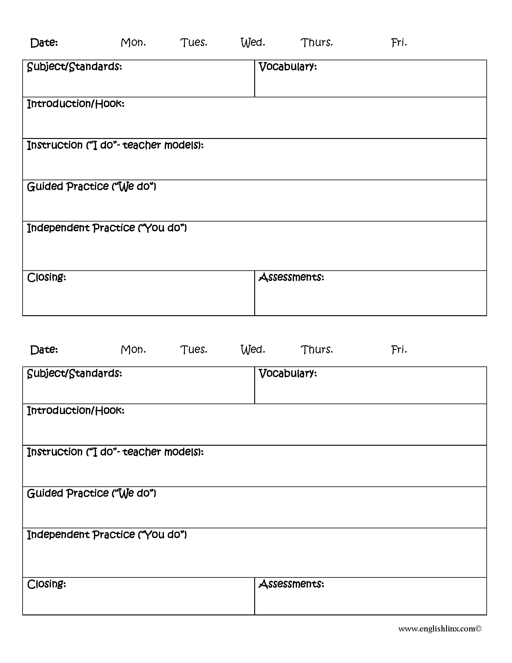 Quick Lesson Plan Template