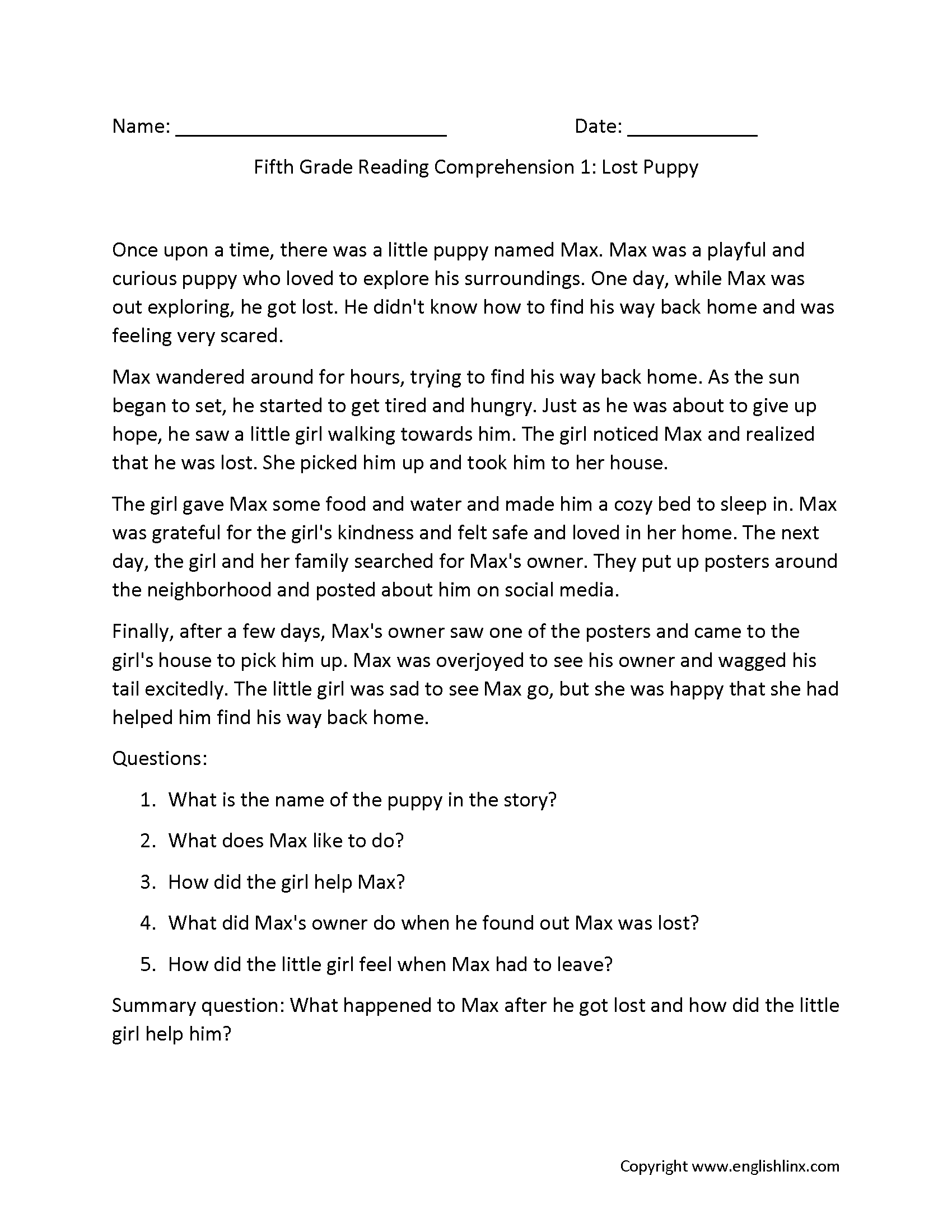Reading Comprehension Worksheets Fifth Grade Reading Comprehension 