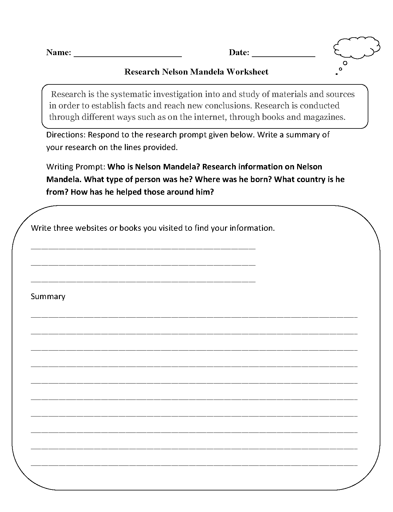 Research Nelson Mandela Worksheet