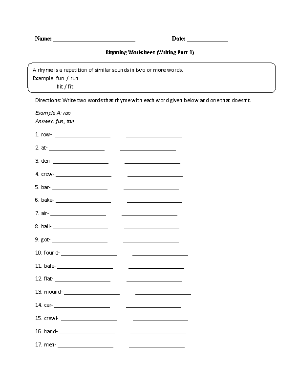 Writing with Rhyme Worksheet