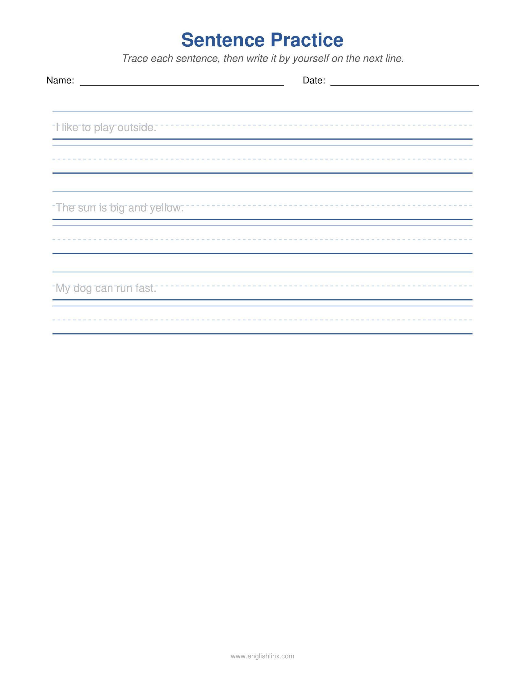 Sentence Practice 1st Grade Writing Worksheets