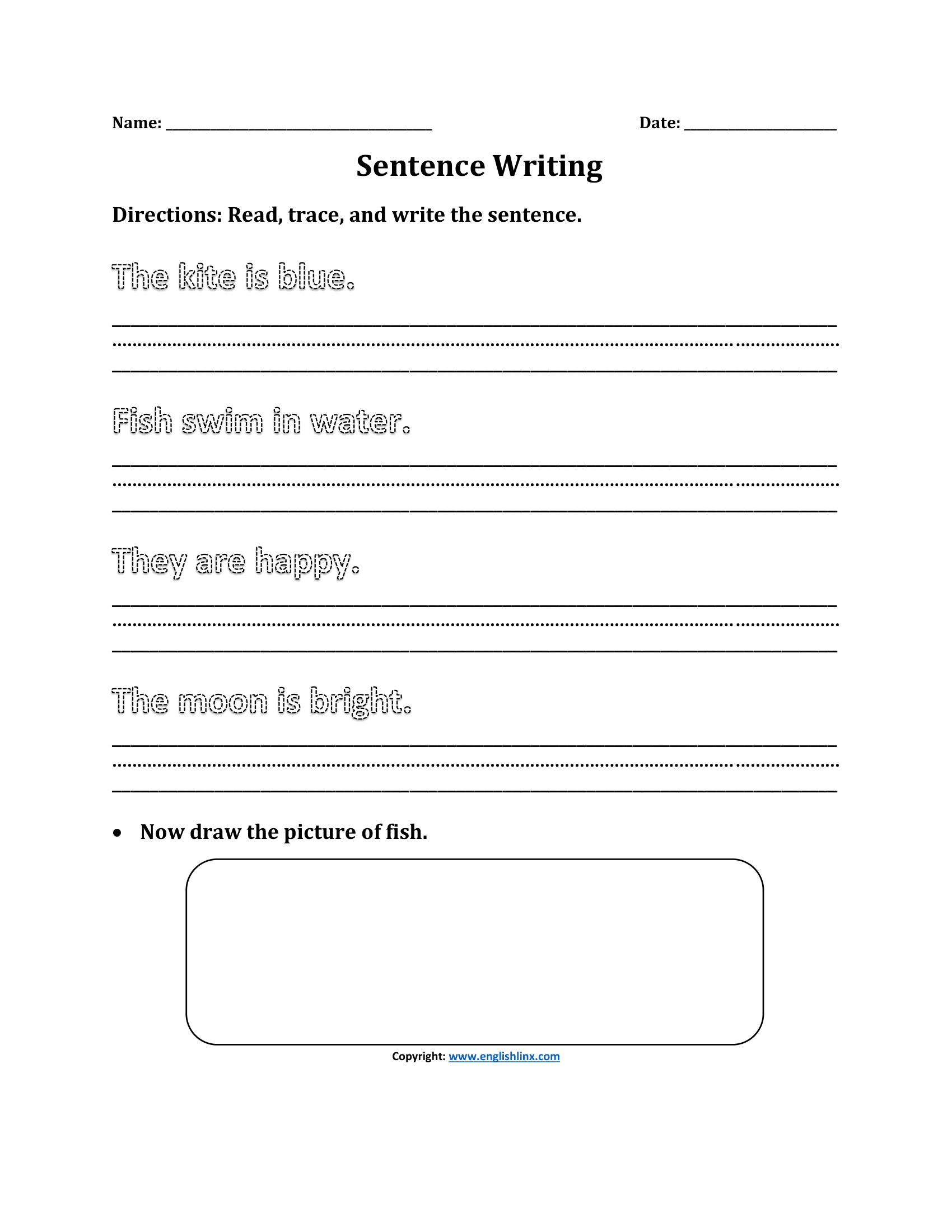 K-5 Sentence Writing Worksheets