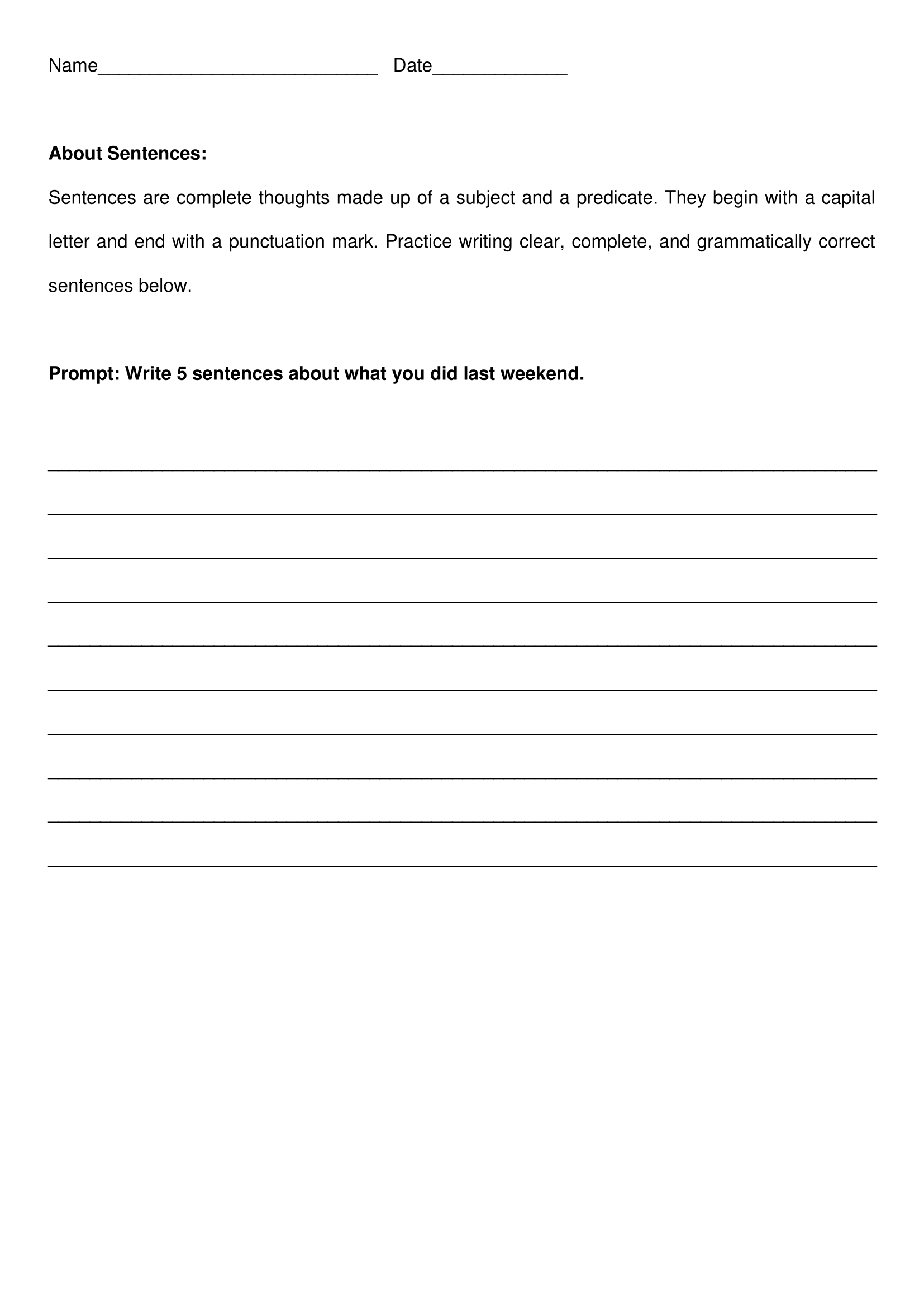 Last Weekend Sentence Writing Worksheets