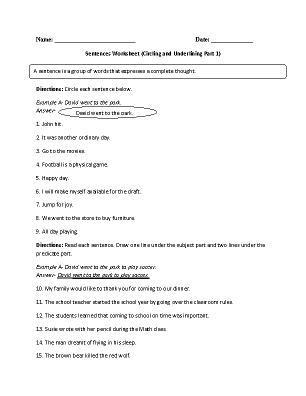 Fun with Simple Sentences Worksheet