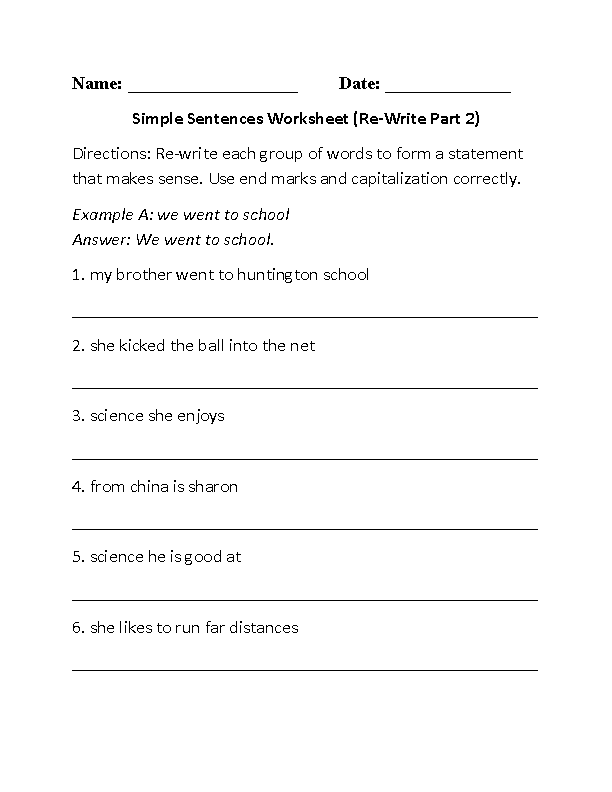 Re-Writing Simple Sentences Worksheet Part 2