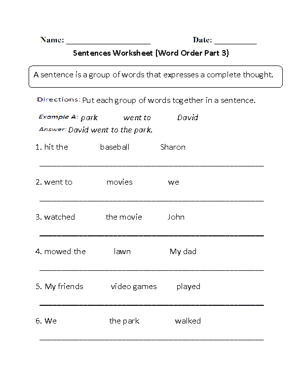 Sentences Word Order P 3 Beginner 