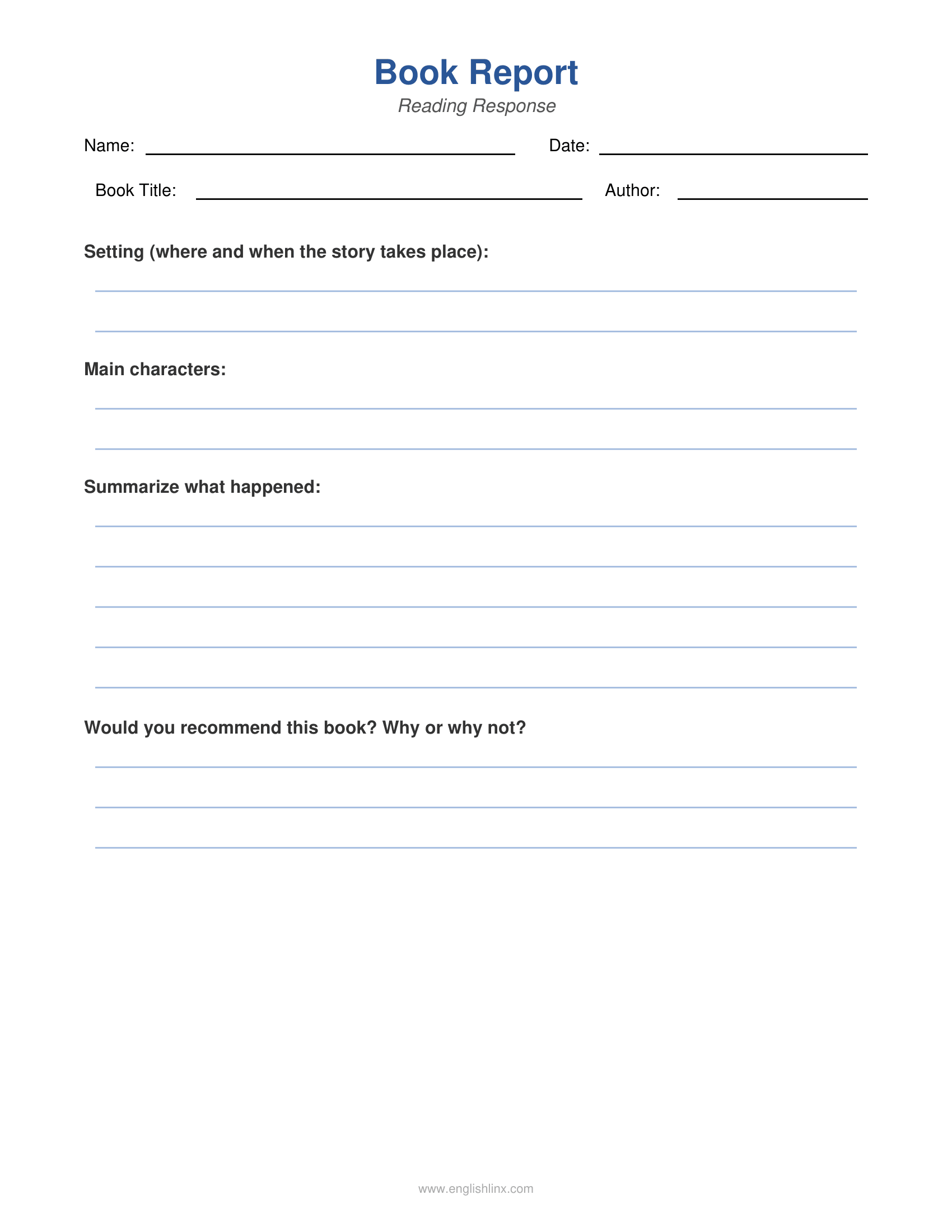 Serious Book Report 3rd Grade Writing Worksheets