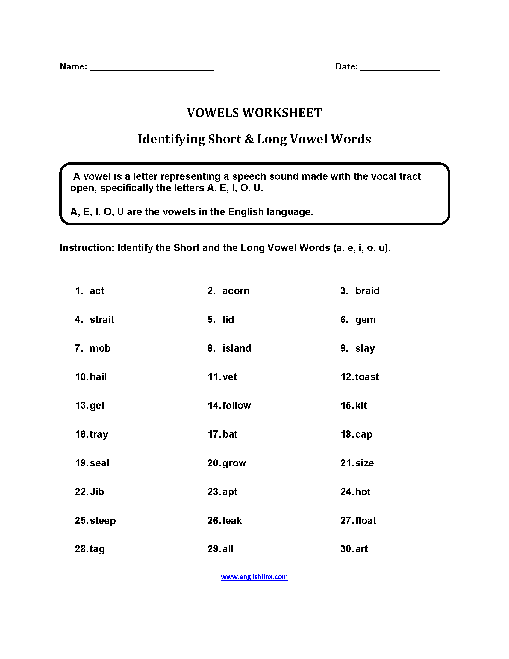 Short Vowel And Long Vowel