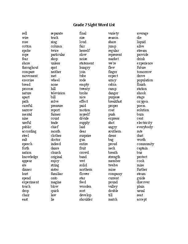 8th grade dolch word list