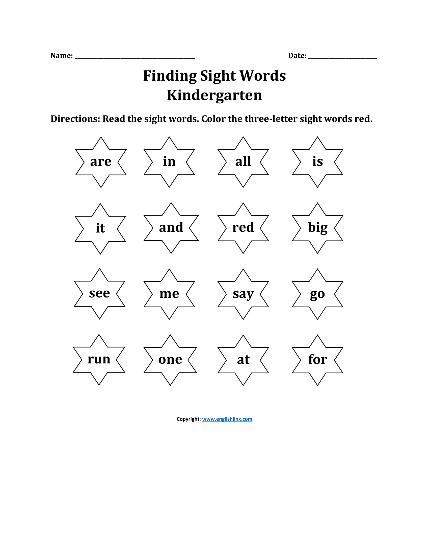 Finding Sight Words Kindergarten Sight Words Worksheets