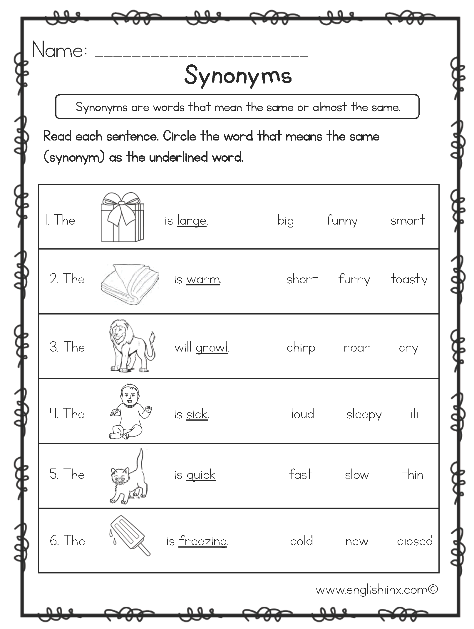 Similar Meanings Synonyms Worksheets
