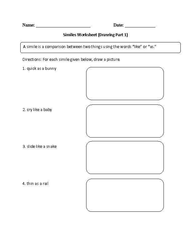 Similes Worksheet Drawing Part 1 Intermediate