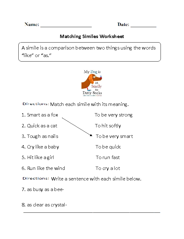 Similes Worksheet Matching Part 1 Beginner