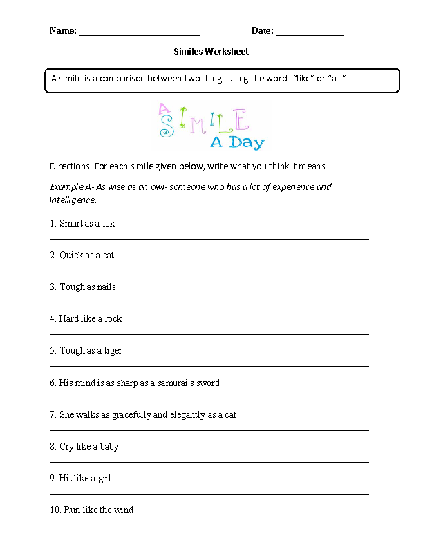 Englishlinx Figures Of Speech Worksheets
