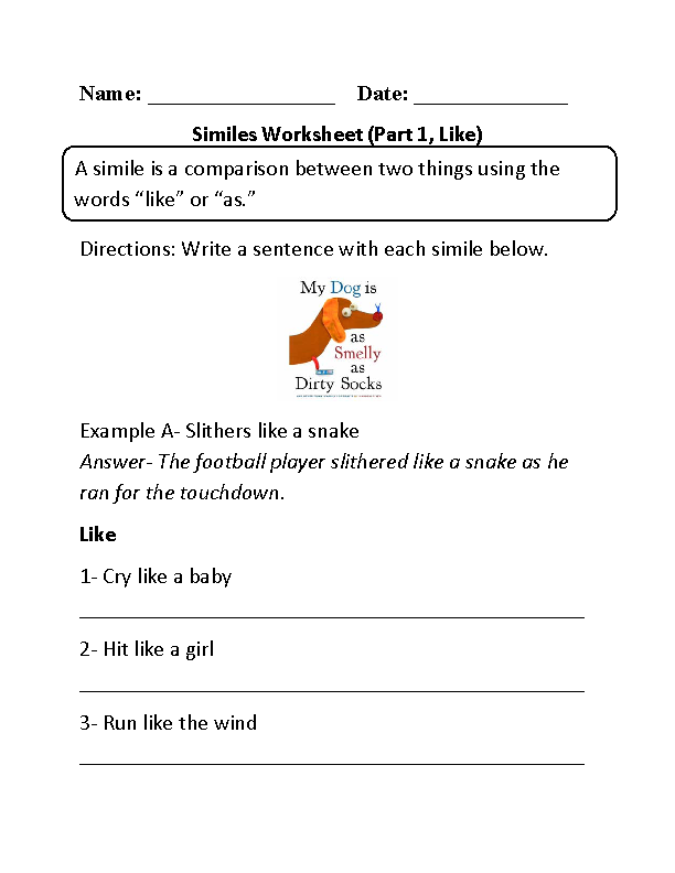 Similes Worksheet Part 1 like Beginner