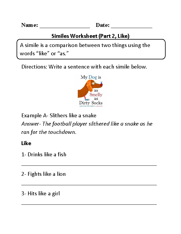 Similes Worksheet Part 2 like Beginner