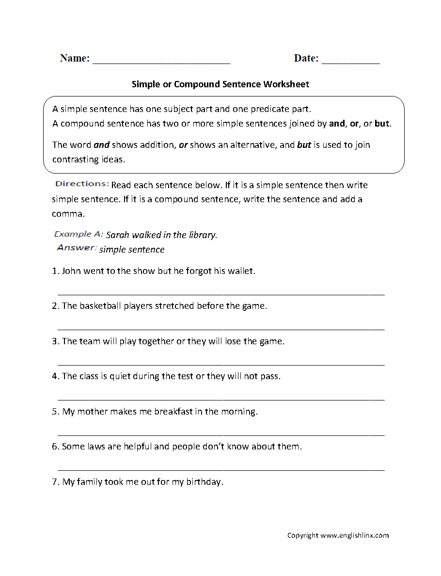 5th Grade Simple Compound And Complex Sentences Worksheets Foto Kolekcija