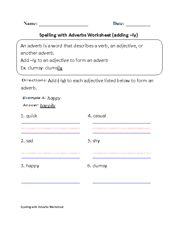 Adverbs Worksheets Spelling With Adverbs Worksheets