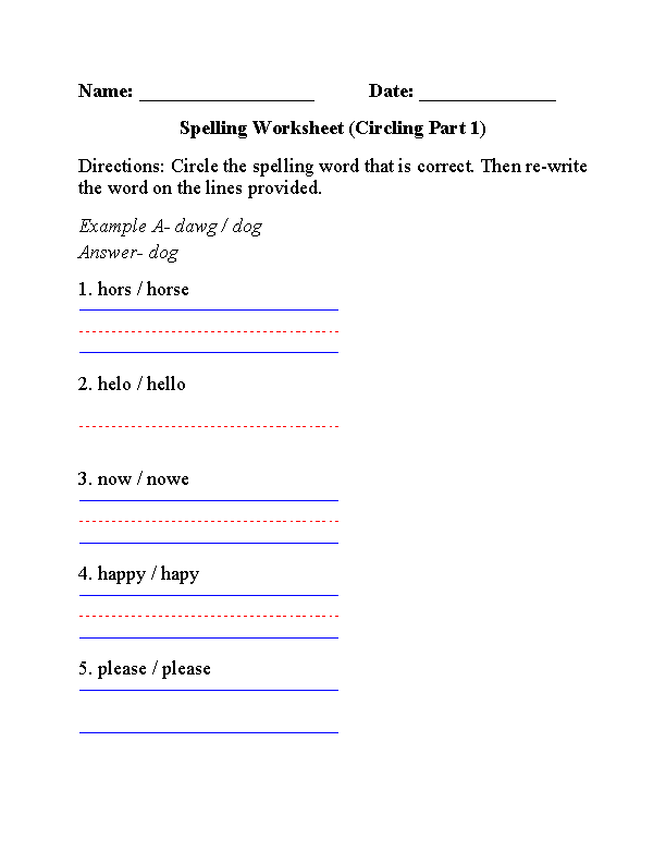 General Spelling Worksheets