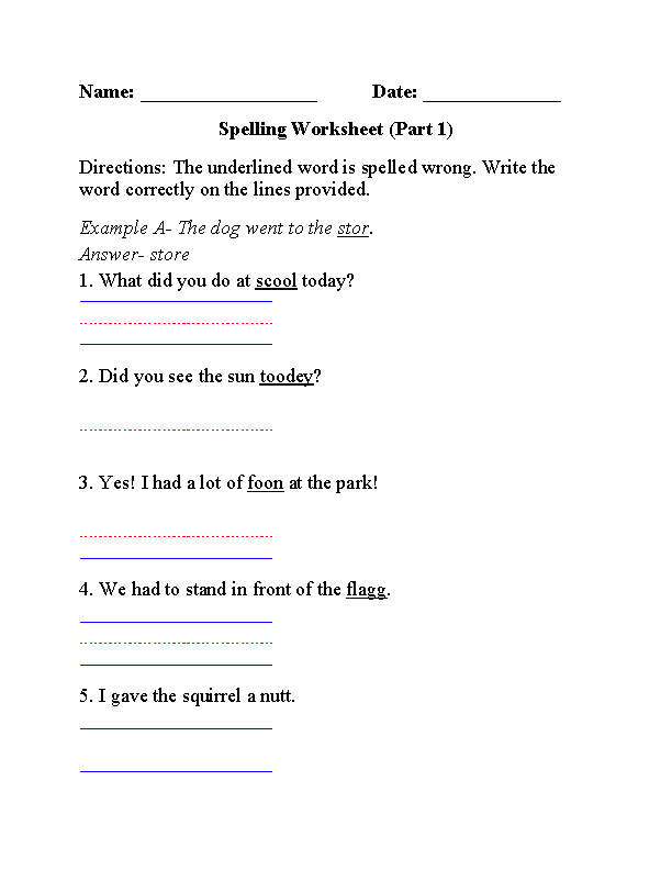 Spelling Worksheet Part 1 Beginner