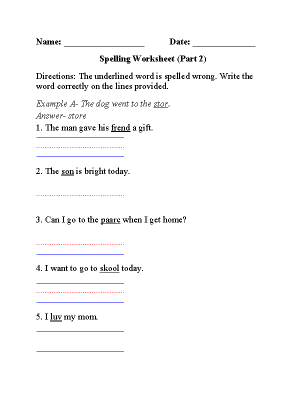 Spelling Worksheet Part 2 Beginner