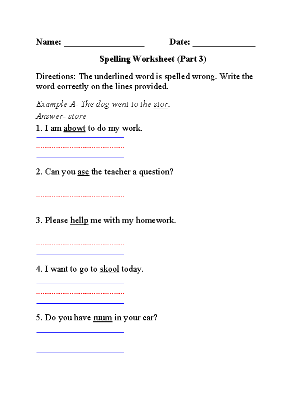 Spelling Worksheet Part 3 Beginner
