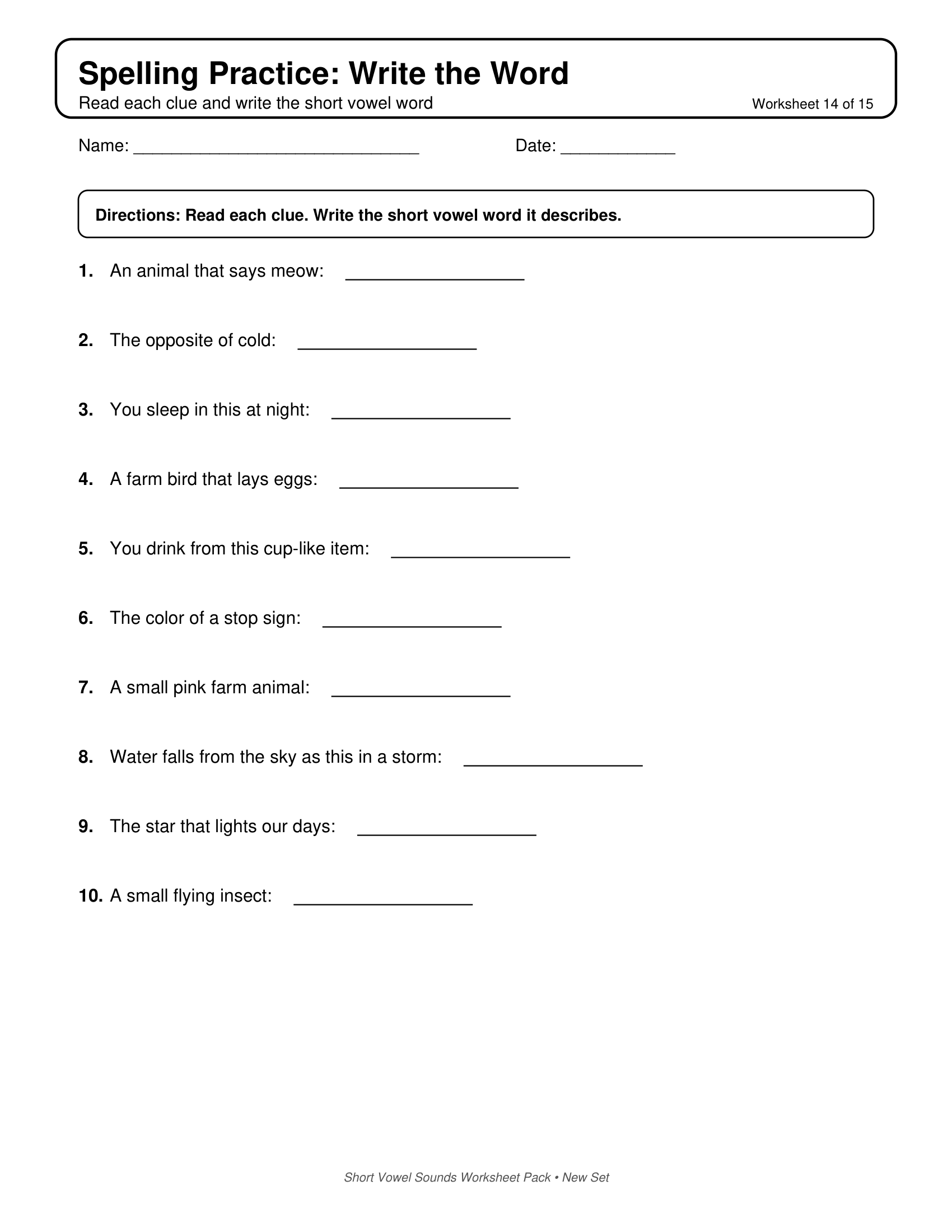 Spelling Practice Write the Word Short Vowels Sounds Worksheets