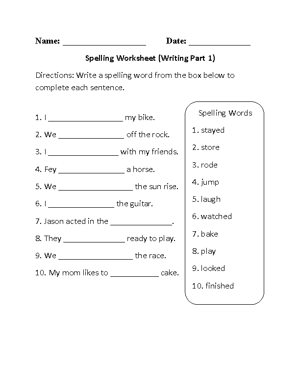 Spelling Worksheet Writing Part 1 Beginner