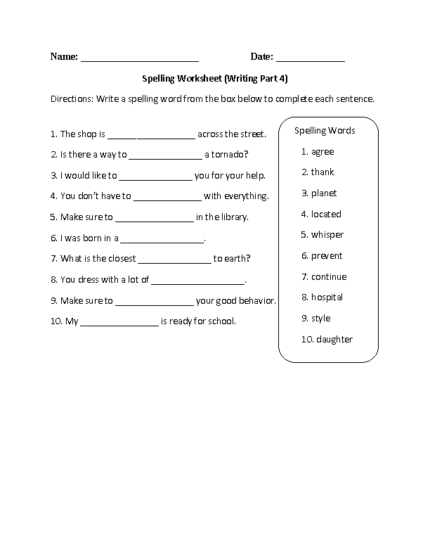 Spelling Worksheet Writing Part 4 Intermediate