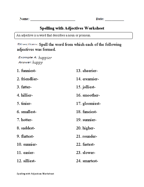 Spelling with Adjectives Worksheet