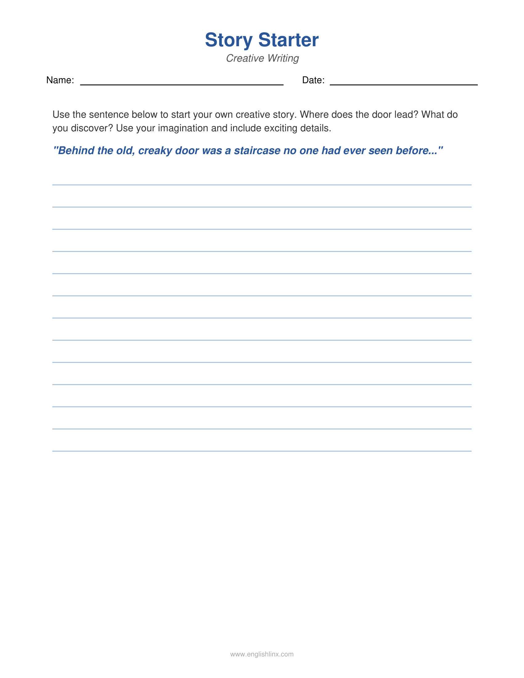 Story Starter Fun 3rd Grade Writing Worksheets