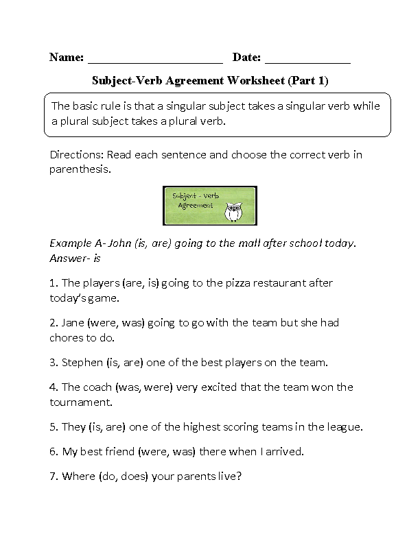 Verbs Worksheets Subject Verb Agreement Worksheets