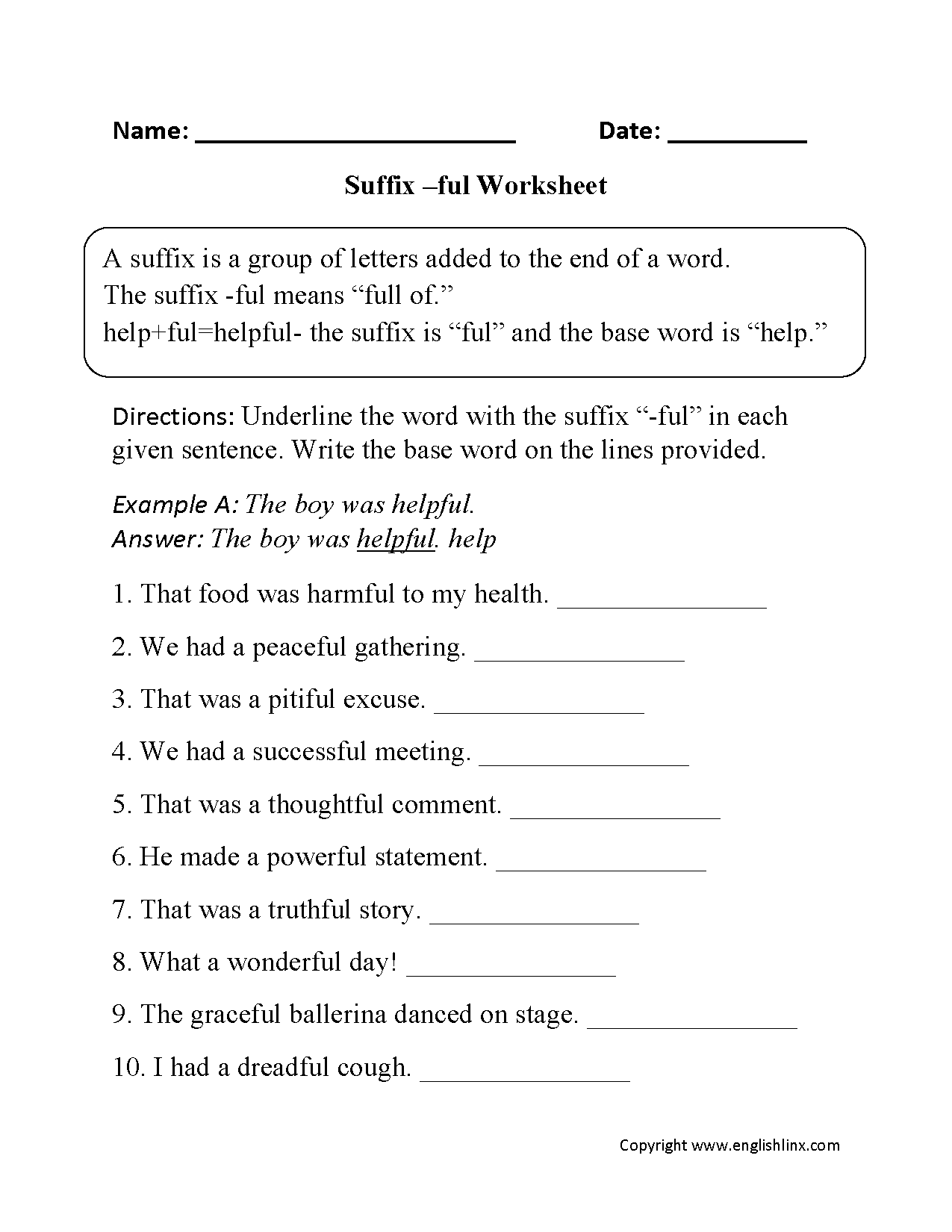 Suffixes -ful Worksheets
