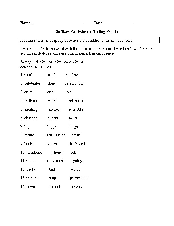 Circling Suffix Worksheet