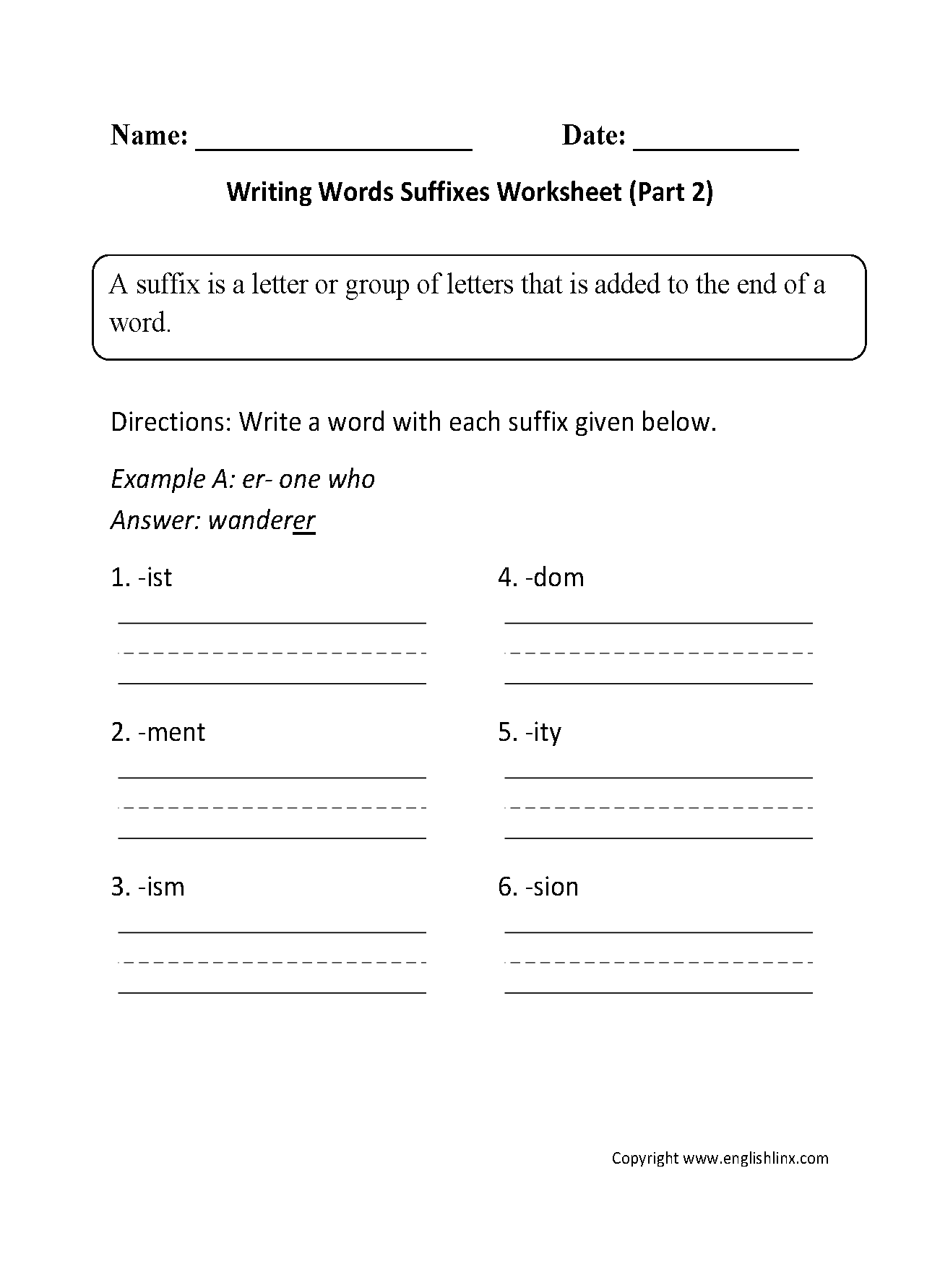 Writing Words Suffixes Worksheet Part 2