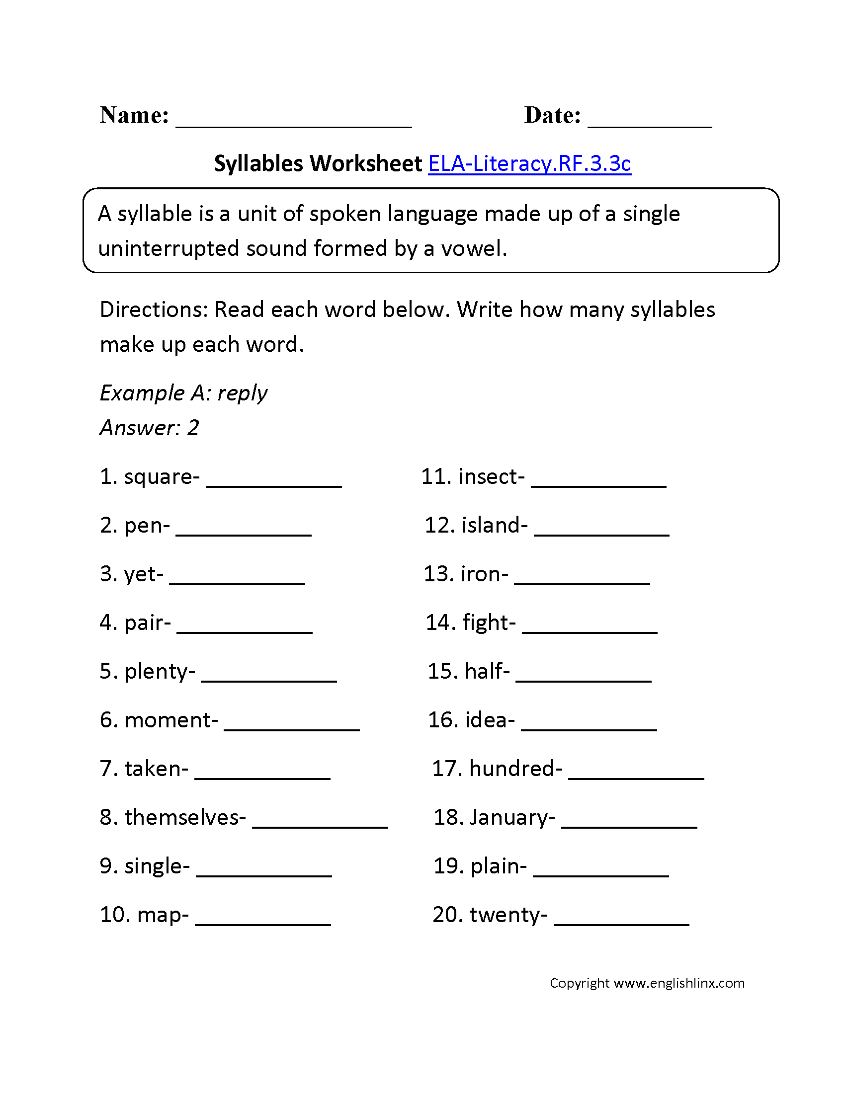 3rd Grade Common Core Reading Foundational Skills Worksheets