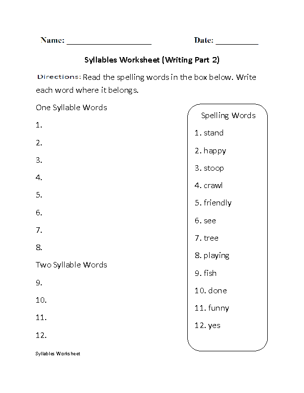 Writing Syllables Worksheet Part 2