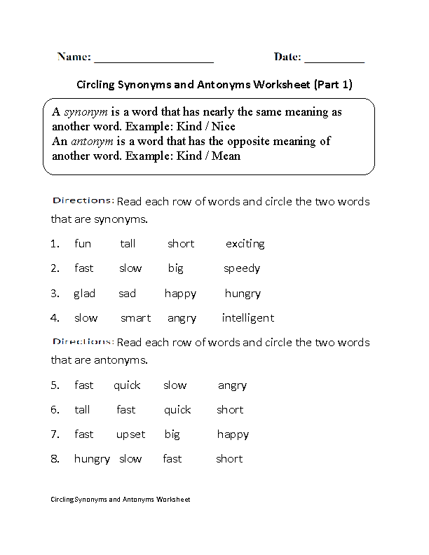 Englishlinx Synonyms Worksheets