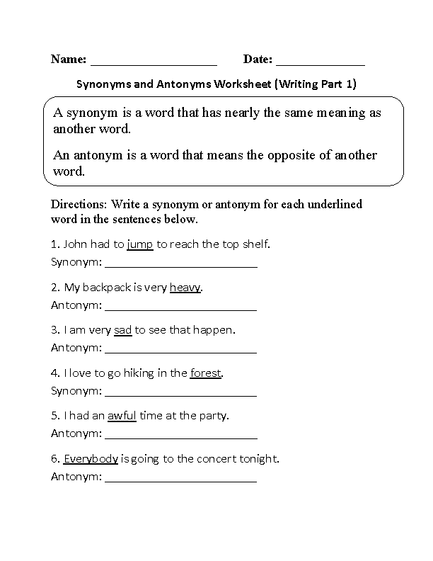Englishlinx Antonyms Worksheets