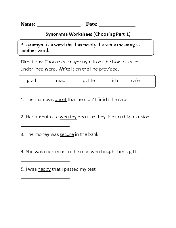 Englishlinx.com | Synonyms Worksheets