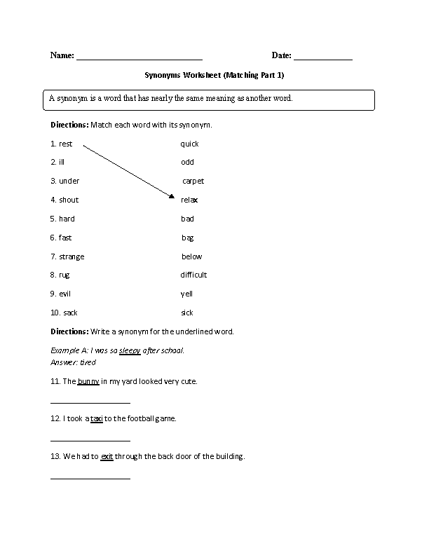 Synonyms And Antonyms 6 Worksheet