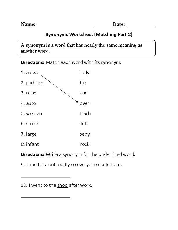 Synonyms Worksheet and Activity with Differentiated Options