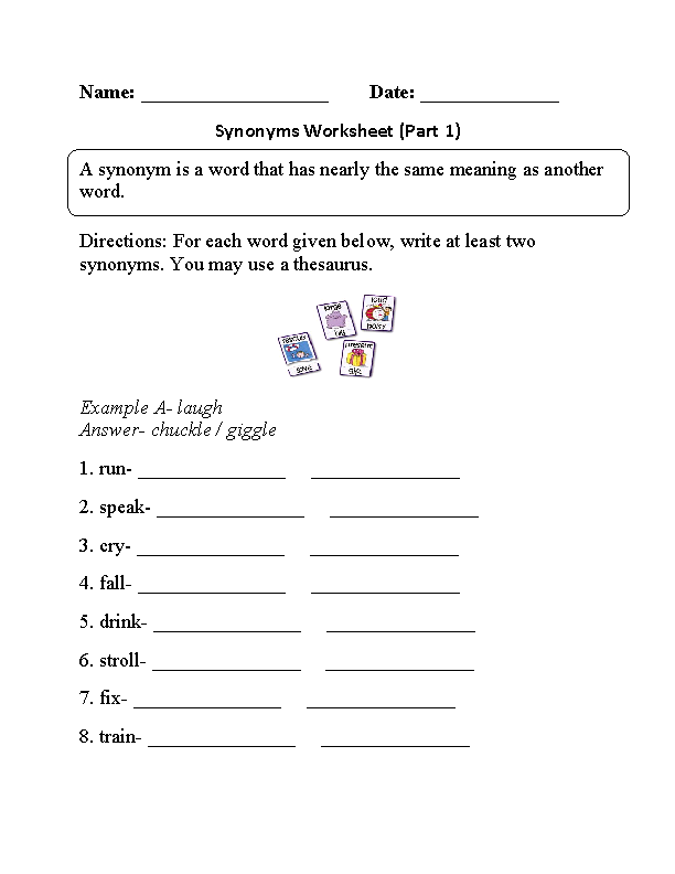 Synonyms Worksheets Synonyms Worksheet