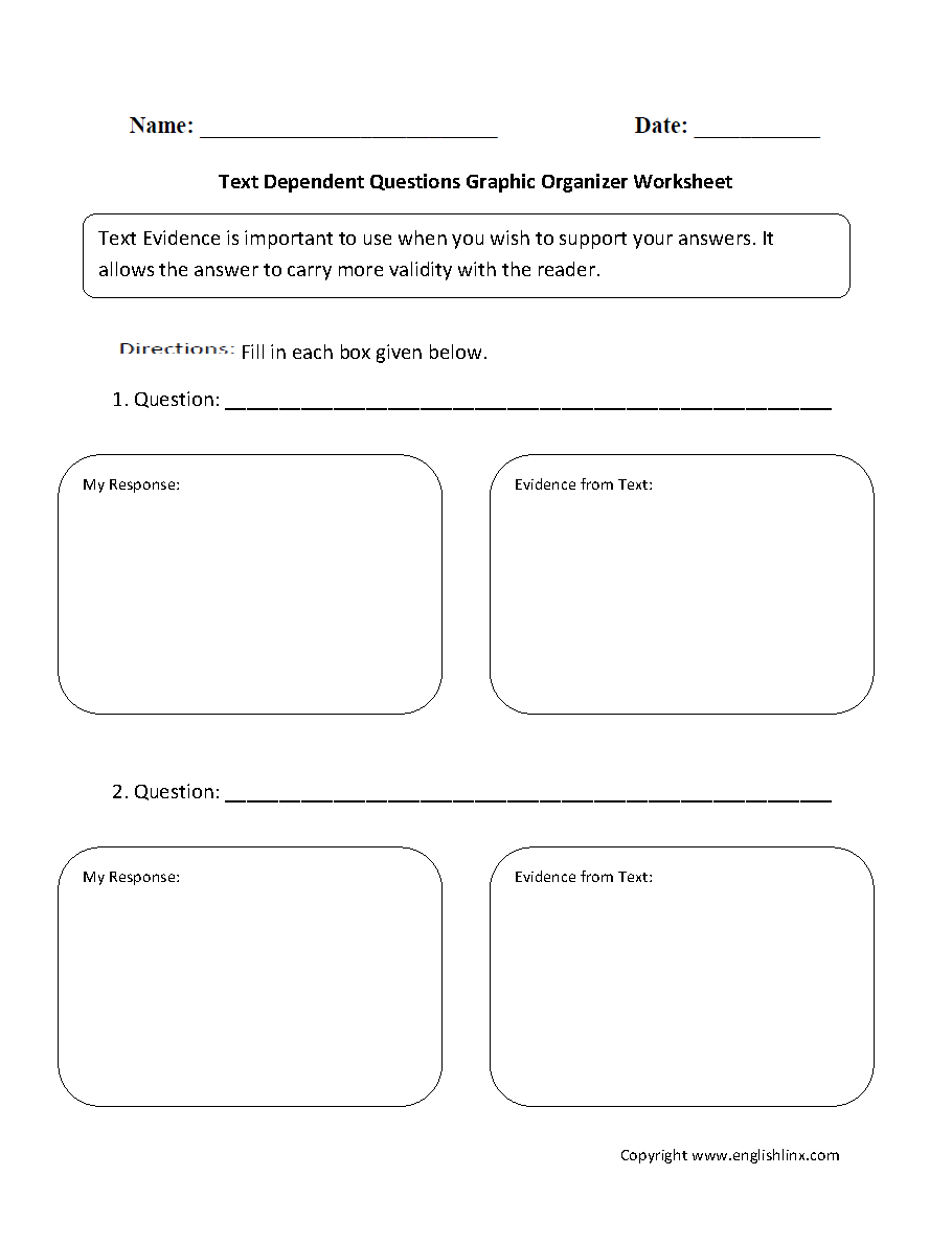 Graphic Organizers Worksheets Text Dependent Questions Graphic