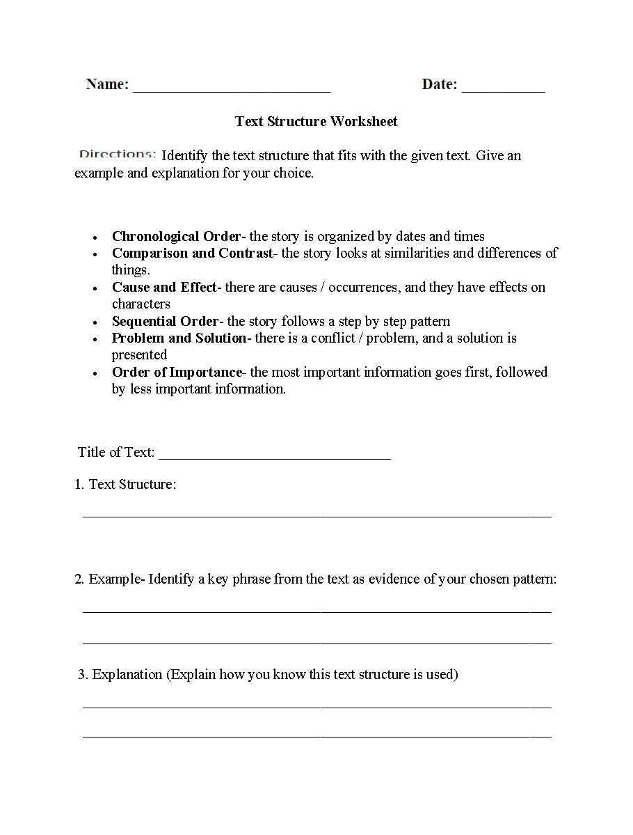 Text Structure Worksheet