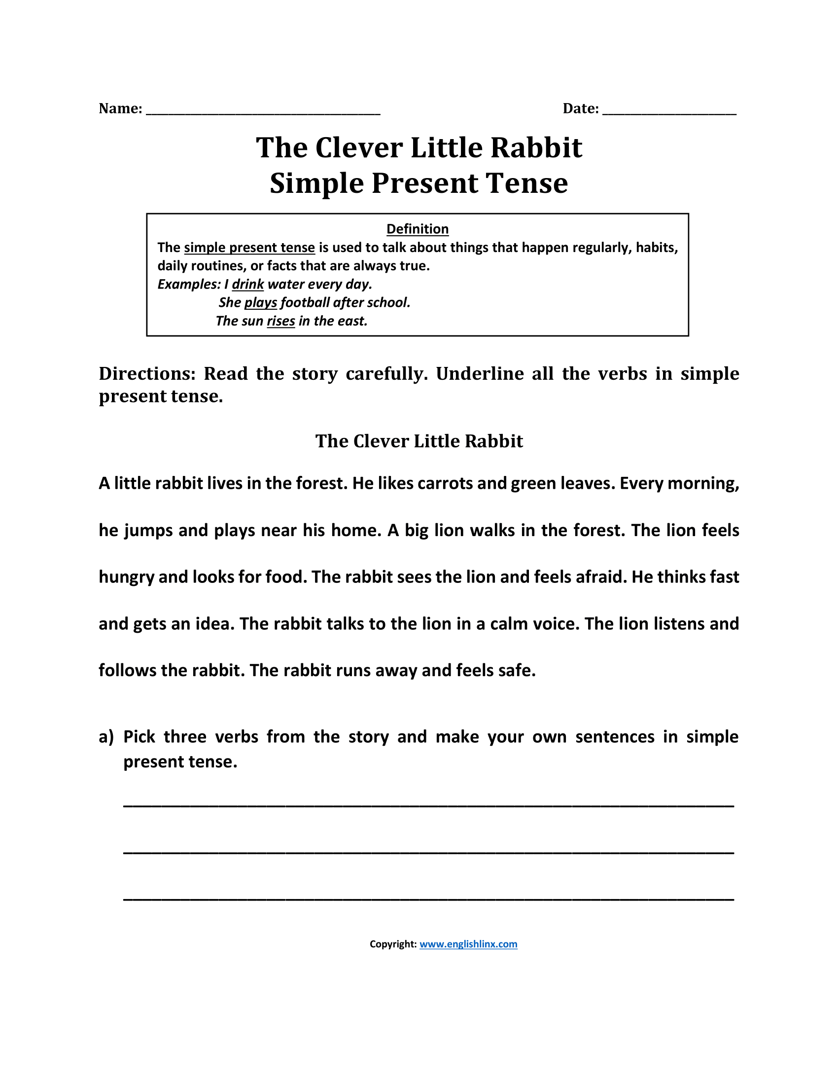 Clever Little Rabbit Present Tense Worksheets