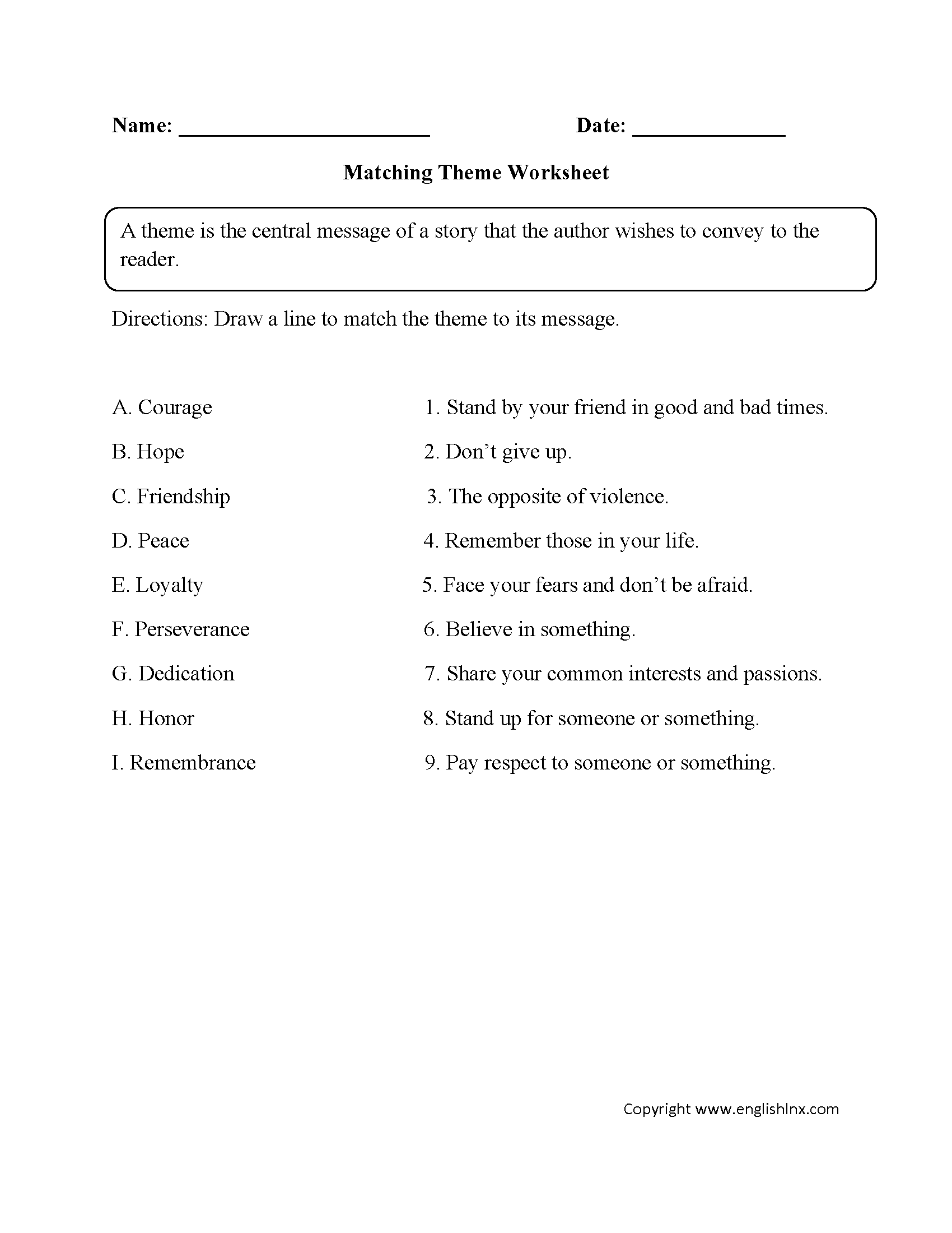 Englishlinx Theme Worksheets