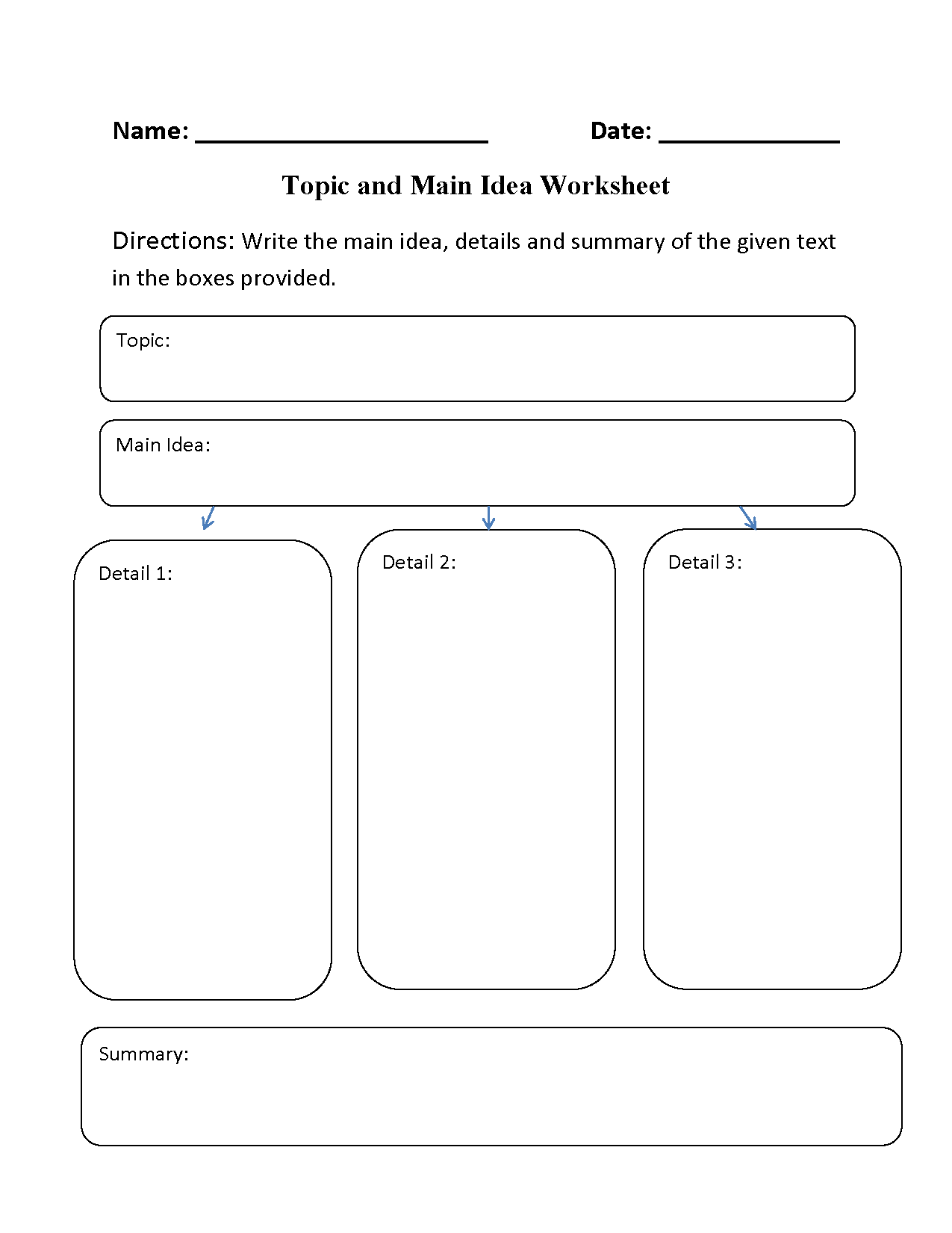 6th Grade Main Idea Worksheets